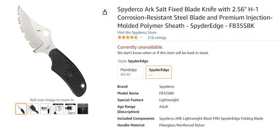 Name:  2022-07-13 14_24_49-Amazon.com_ Spyderco Ark Salt Fixed Blade Knife with 2.56_ H-1 Corrosion-Res.jpg
Views: 346
Size:  40.8 KB